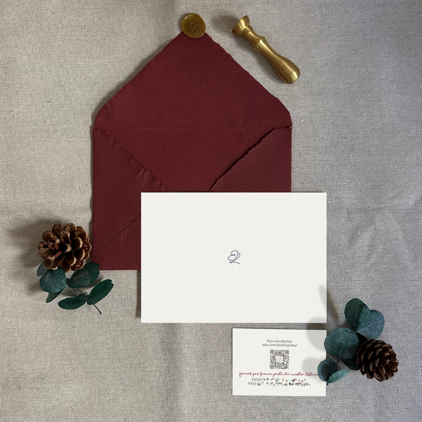 Invitación E&L - Reverso con logo y QR con número de cuenta