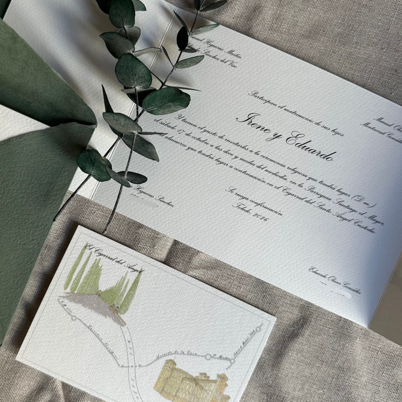 Invitación I&E - Tarjeta con itinerario e ilustraciones